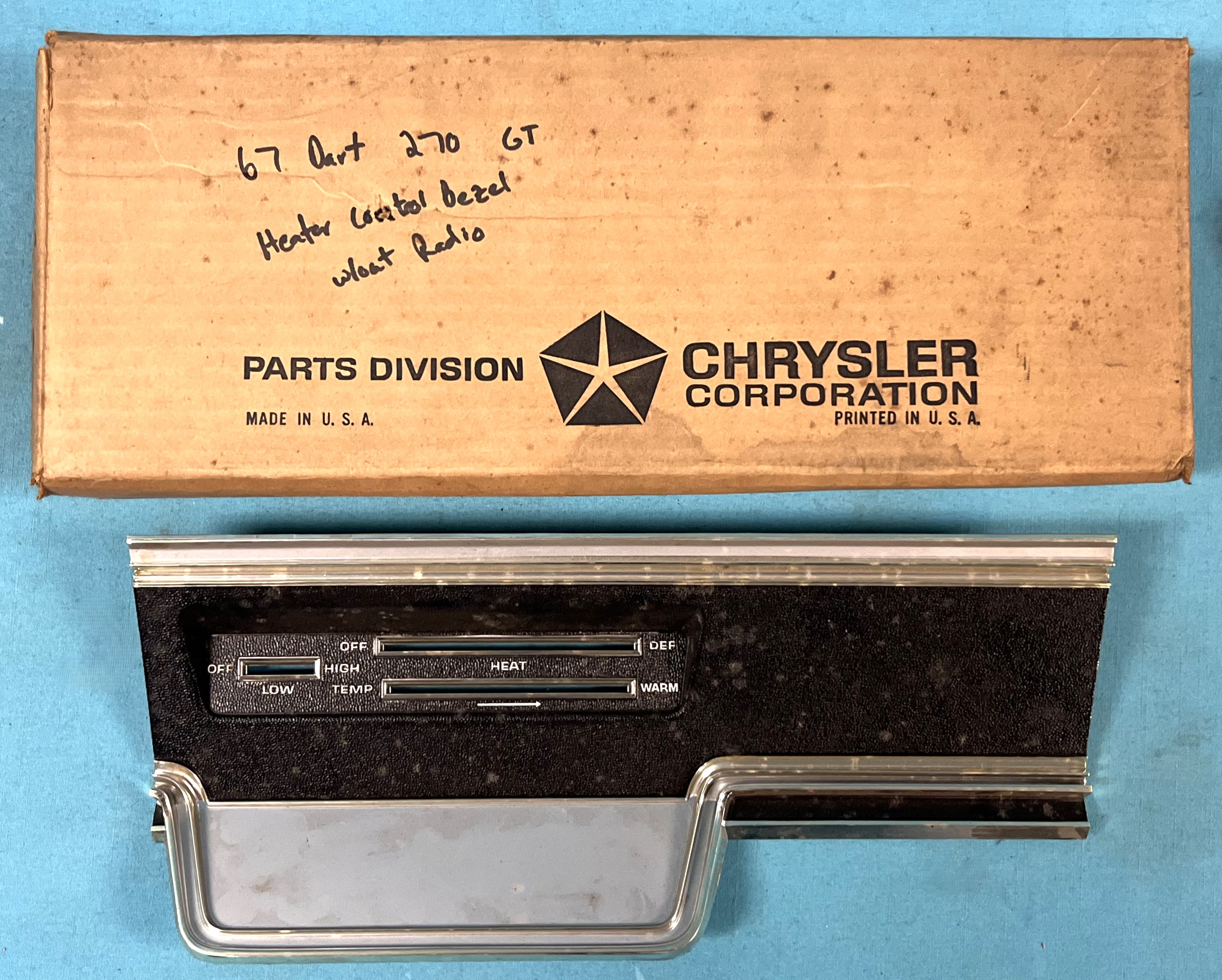 Heater Control Bezel without Radio - GT and 270 Models - Deluxe Dash (not standard dash Models) with Radio delete.