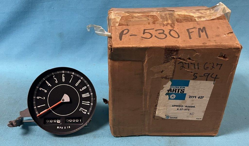 Speedo - 120 MPH.  Has trip odometer option as well.