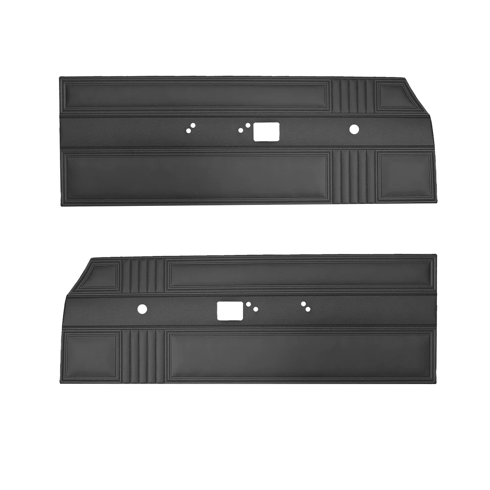 Door Panels - Belvedere II Bench Style Door Panels (Black)This  product features as-original Die-electrically heat
sealed Cologne grain vinyl with Bambino grain insert. Special cutout area in filler board to accommodate armrest base.  Padded Multi-Level Construction 3-Dimensional Panel