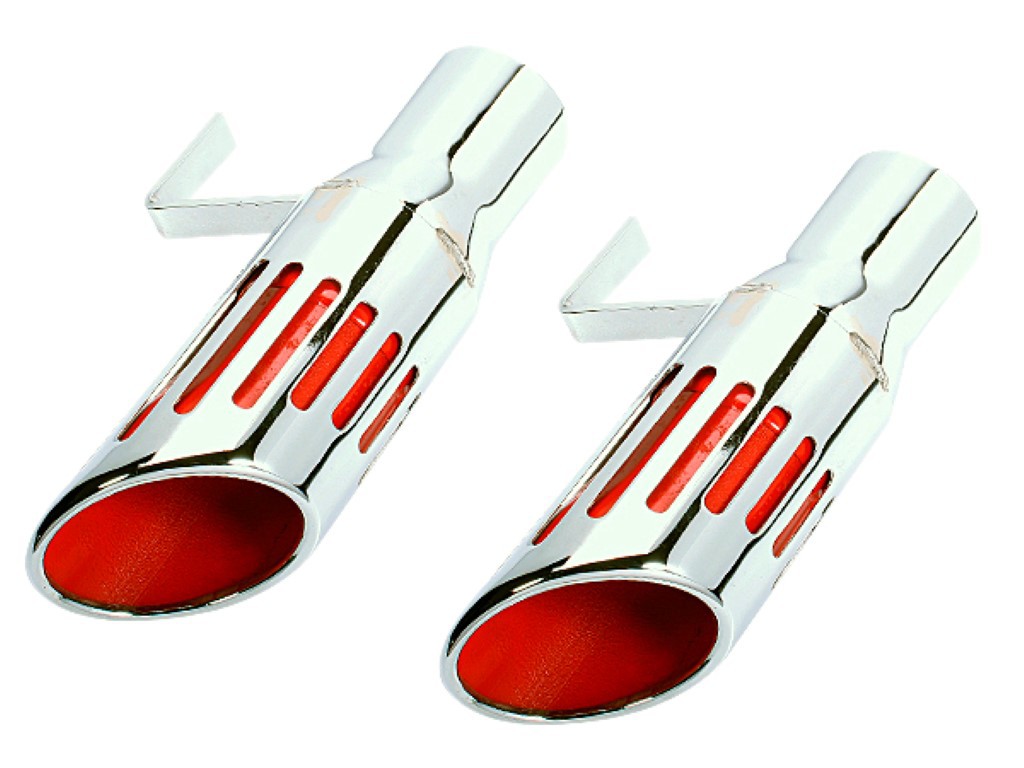 Slotted Exhaust Tips - Shorty Style with red inserts at 2.5" i.d. - PLYMOUTHS (pair) - discount exempt