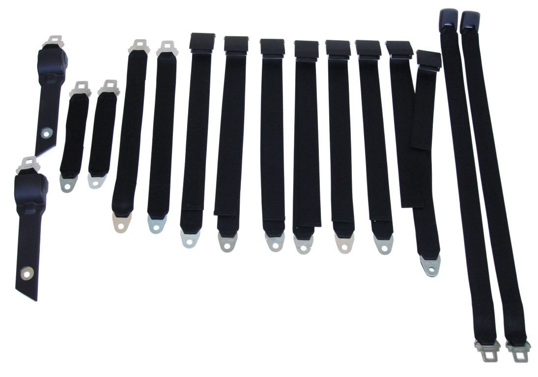 Seatbelt Set - For front bench seat type.  both lap belts for the front bench seat with recoilers on the sides and (1) center passenger bench seat belts - then (3) passenger sets for the rear bench seat.  (discount exempt)


Be sure to provide your color code found at the heading of this section at the time of your order.