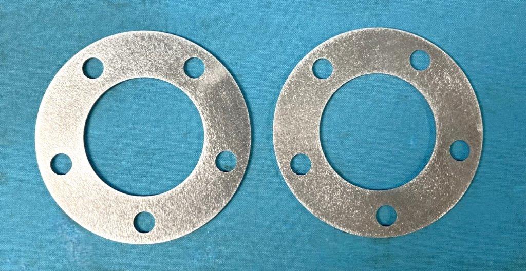 Wheel Spacers - solid aluminum.  1/8" spacers.  Sold as a set.  Small bolt Pattern Mopar for 9" or 10" drum & Kelsey Hayes disc brakes.