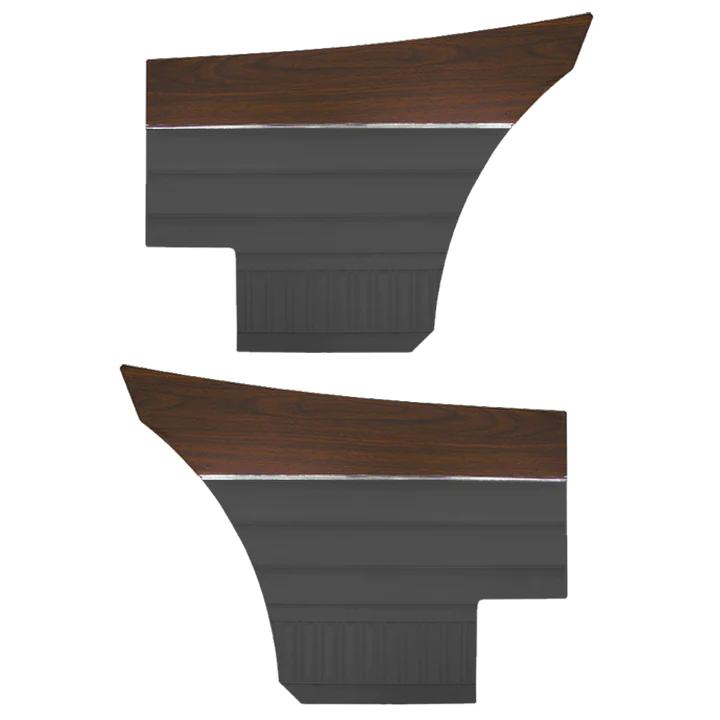Rear Panels (pair) - Bucket or Bench style.  Die-electrically heat sealed Oxford grain with woodgrain and chrome accents

NOS Color options of Ember Gold, Parchment and Light Metallic green have additional surcharges - please inquire.

Web orders place color selection in notes.