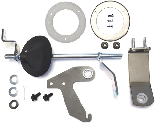 Gearshift Control Assembly - For vehicles equipped with a T-Handle shifter.  Includes the gearshift control torque shaft weldment, the upper support bracket & bushing, the lower support bracket & bushing, the torque shaft boot with open cell gasket & formed mounting flange, flat & wave washers, a cotter pin and correct mounting hardware