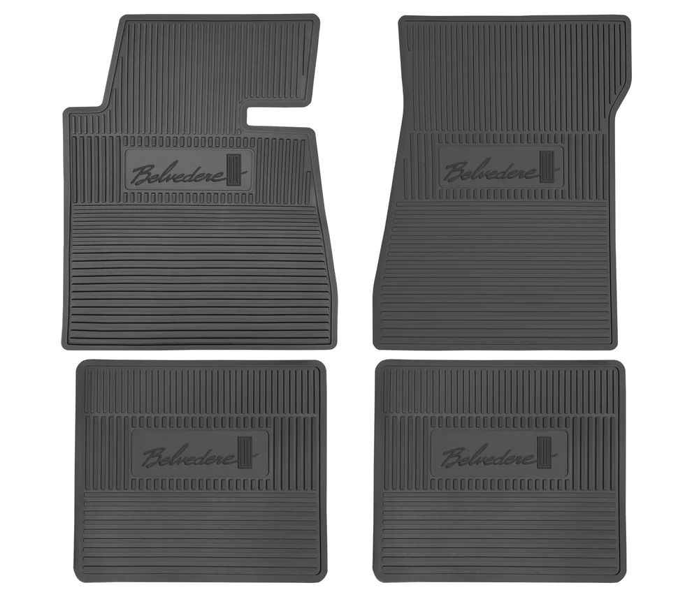 Original style floor mat (set) with "Belvedere II" script logo.  For automatic floorboards.  Black only
