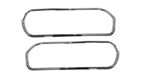Front Grill Trim.  This is the trim that goes around the outside of the plastic inner grill surrounds.  (pair)  - Discount exempt 

NOTE:  IF purchased by themselves WITHOUT THE NEW INNER PLASTIC SURROUNDS - please note that this tooling will not fit on original plastic surround without some alterations to the original housing on the passenger side.  (1) alignment pin and (1) mounting pin are reversed (of the 9 mounting pins on passenger side) so you would have to increase the size of he hole in the factory original plastic housing on the alignment pin location to allow for it to become a mounting pin for hardware...and the (1) mounting pin location on the plastic surround now becomes the hole for the alignment pin (no modification needed).