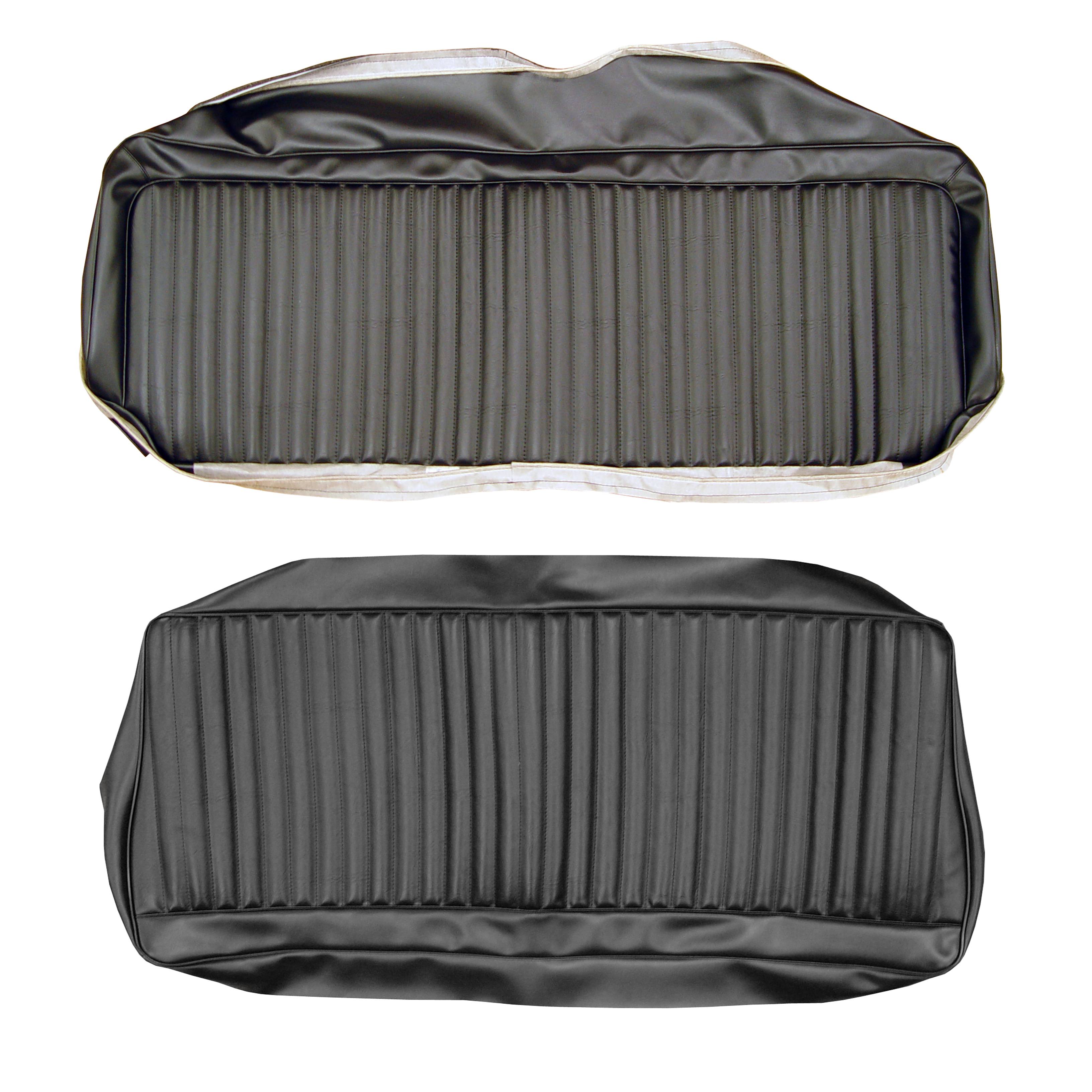 Rear Fold Down bench seat upholstery.  Shallow Elk grain inserts and Oxford grain skirts.  Light Metallic blue, Metallic Parchment, Light Metallic Green (76 only), and Ember Gold (74 only) have additional surcharges...please inquire.