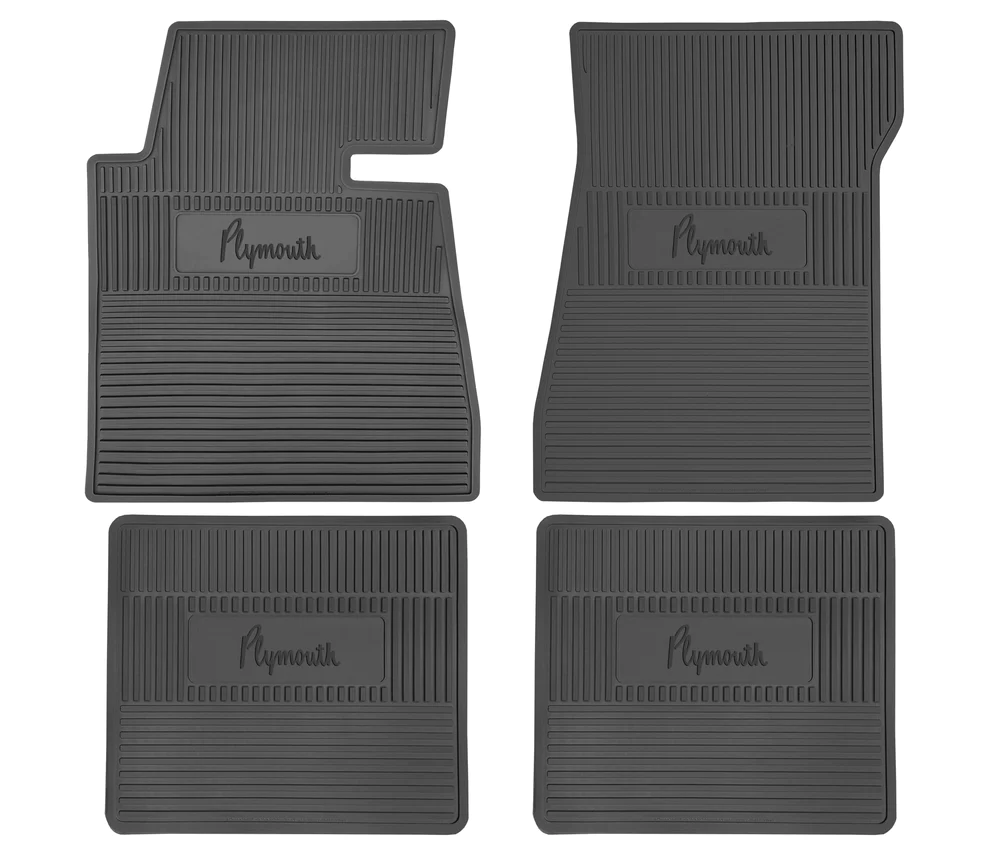 Original style floor mat (set) with "Plymouth" logo.  For automatic floorboards.  Black only