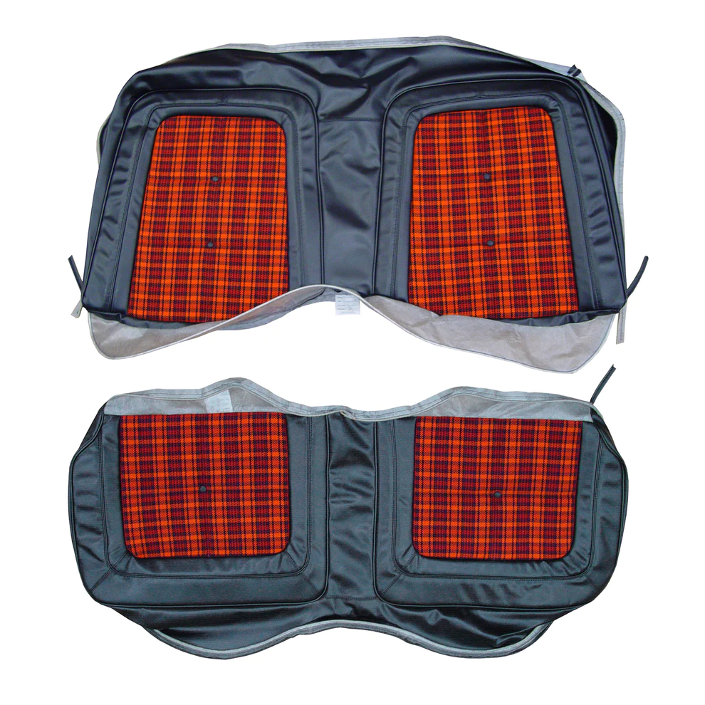 Rear bench upholstry - CLOTH style - hardtop.  Plaid cloth inserts & Coachman grain vinyl skirts