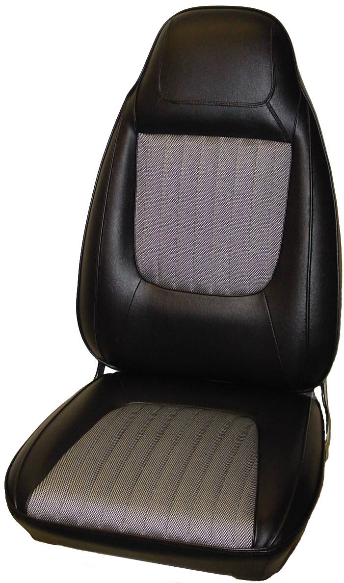 Front Bucket seat upholstry - Cloth Style - Salt & Pepper Cloth inserts & Coachman grain vinyl skirts