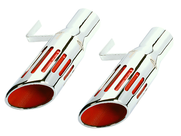 Slotted Exhaust Tips - Shorty style with red inserts at 3" i.d.  PLYMOUTHS - (pair) - discount exempt