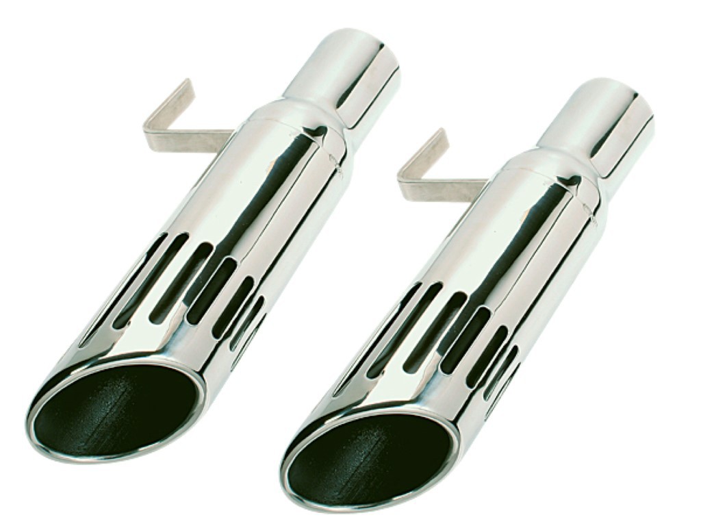 Slotted Exhaust tips - Long style tips with BLACK inserts at 2.5" i.d. (pair) - discount exempt