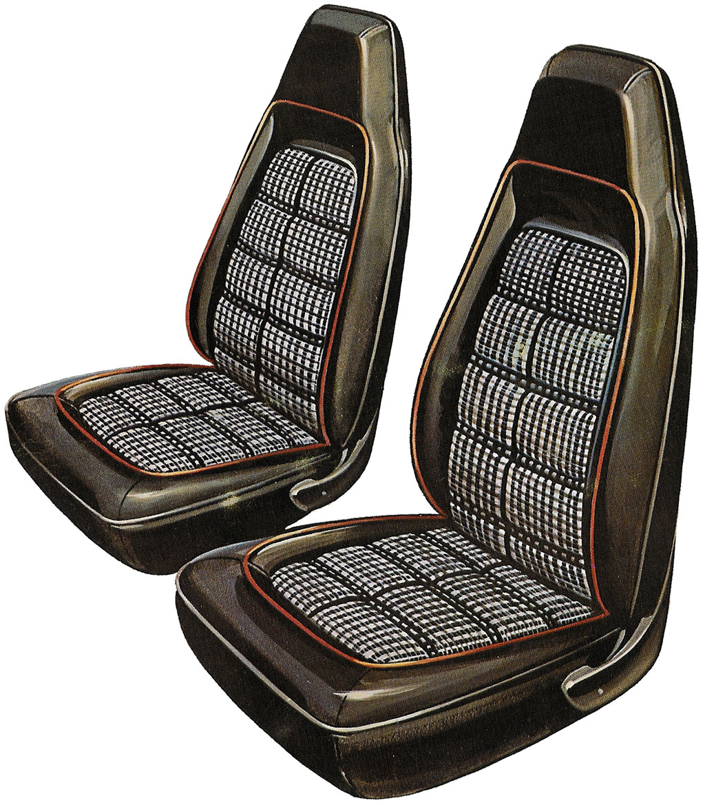 Front Bucket Seat Upholstry - Cloth Style - Gran Coupe - Houndstooth Cloth inserts & Coachman grain vinyl skirts