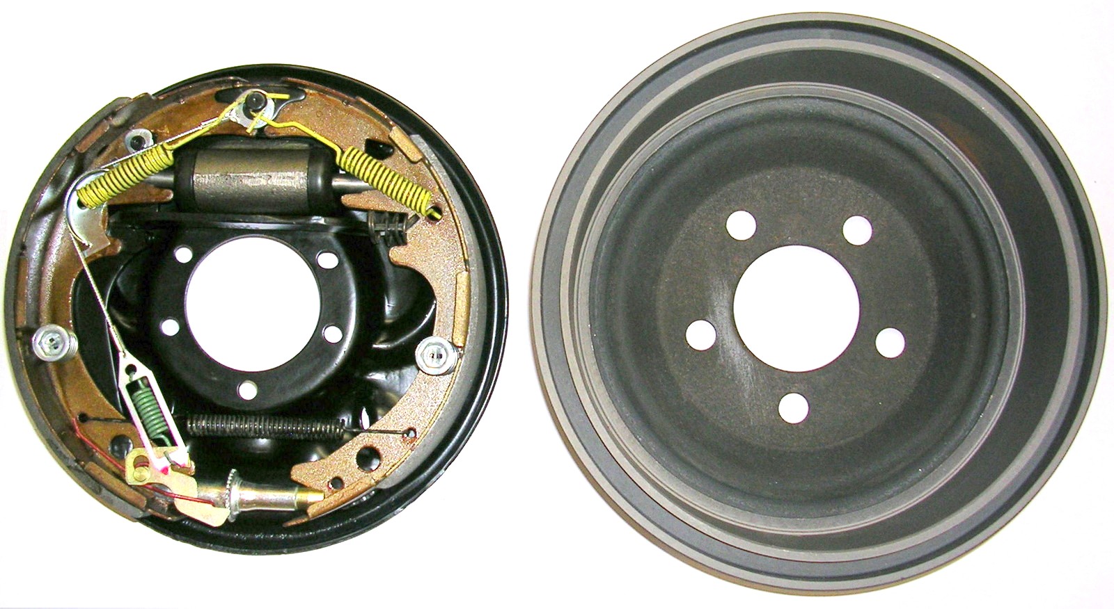 Drum Brake Conversion kit - Converting from Small bolt to large bolt pattern or from 7-1/4 rear end to Dana 60 or 8-3/4" Housing.  Big bolt pattern pair of 10x 2-1/2" drums, powder-coated backing plates, new wheel cylinders, and new hardware.  All installed and ready to mount.