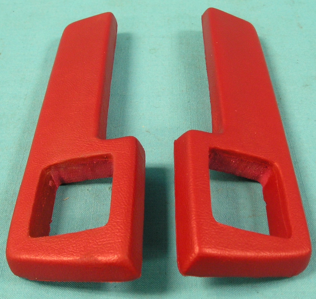 Rear 9" armrest pads with hole cutouts for factory ash trays (pair) - any stock color - Light Blue Metallic #314 (1964-65),Navy Metallic #320 (1966-67),   Bright Red #510 (1964-65), #505 Crimson Red (1966), Red # 550 (1964-65),Gold # 614 (1964-65