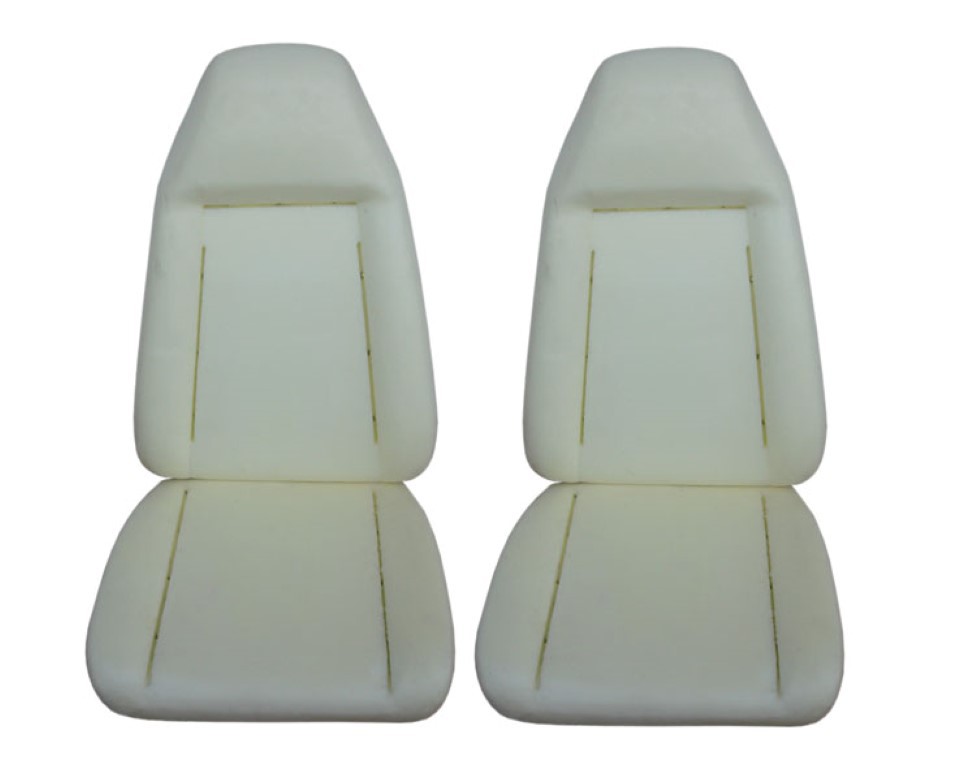 Bucket Seat Foam (pair of seats).  1971 Charger with leather buckets, 1971 & 73-74 Charger with cloth buckets, 1972-74 Charger with vinyl seats, 73-74 Sat / GTX / Roadrunner with vinyl seats, 1974 Sat / RR with cloth seats. Discount Exempt
