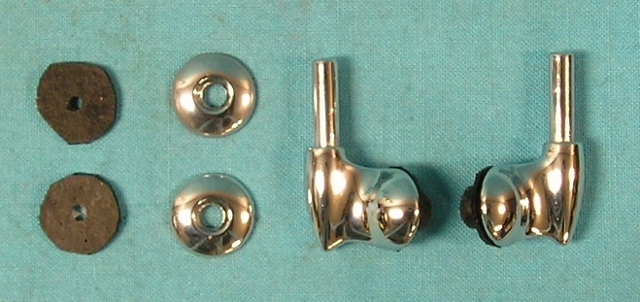 Vent Pivots Set.  Includes both chrome pivots, both inner chrome washers, (2) chrome headed screws and black seals - set.