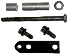 Alternator Mounting Bolt Kit. Correct length Grade 8 mounting Bolt, correct zinc phosphate spacers and conical washer.  Also Includes the required alternator mounting block that is powder Coated low-gloss black and (2) correct mounting bolts