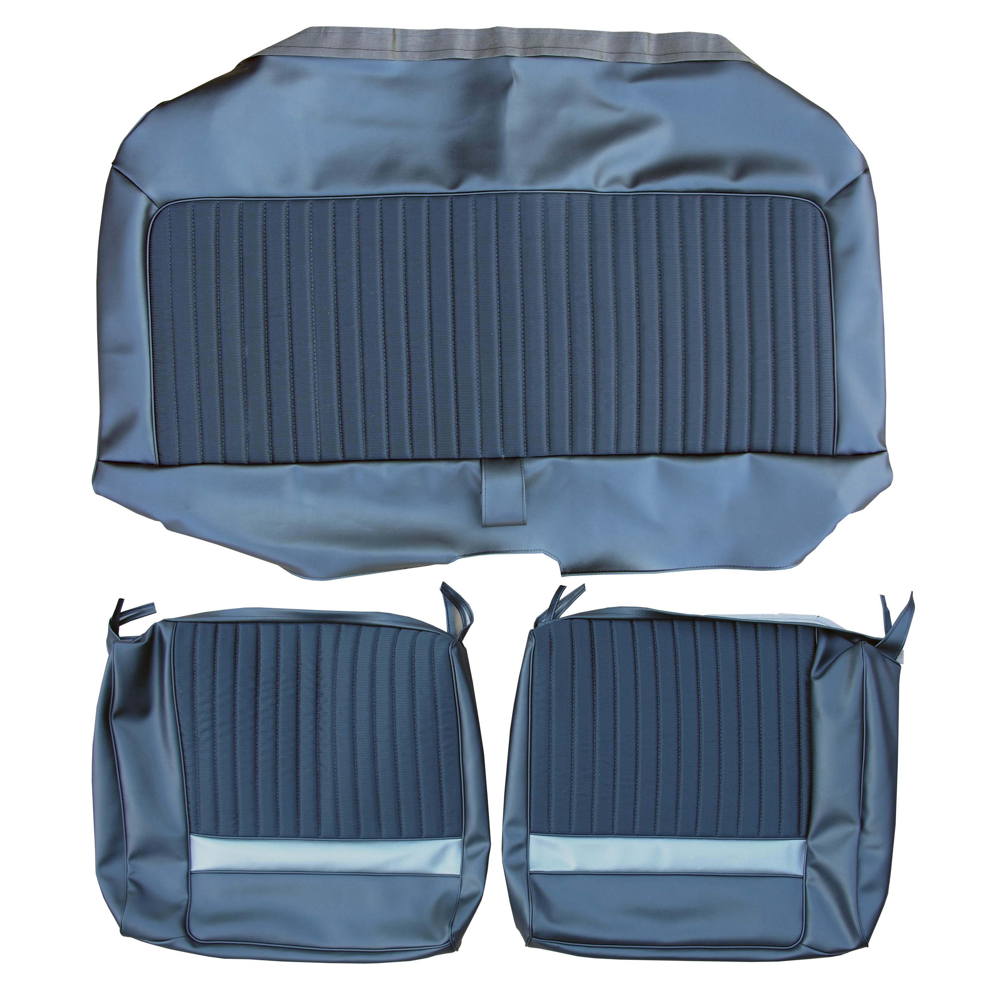 Front Split Bench seat upholstery - Sedans only - Cloth Style. Cloth lower insert and Cologne grain top insert with Bambino grain accent & Cologne grain skirts.  Brown cloth additional surcharge.