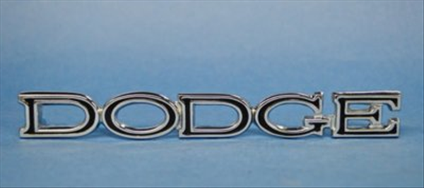 "Dodge" emblem - Found on 1969 Dart Hood and 1971 Trunk Lid.  Verify Length. 6 11/16" long x 13/16" tall