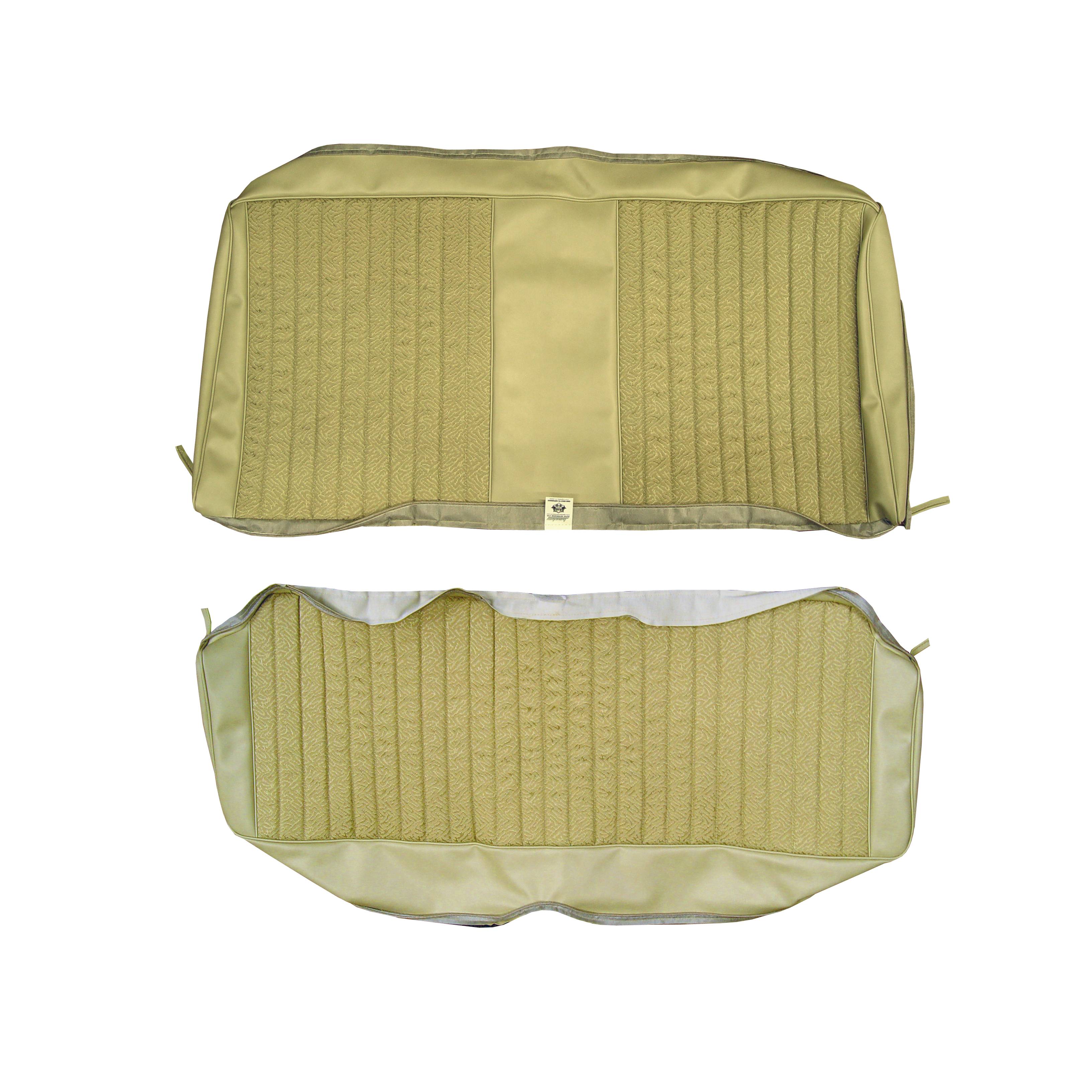 Rear Bench seat upholstery - 2dr hardtop only.  "Cloth Style". Cloth grain inserts with Oxford Grain skirts.  Parchment and Gold additional surcharges apply - please inquire.