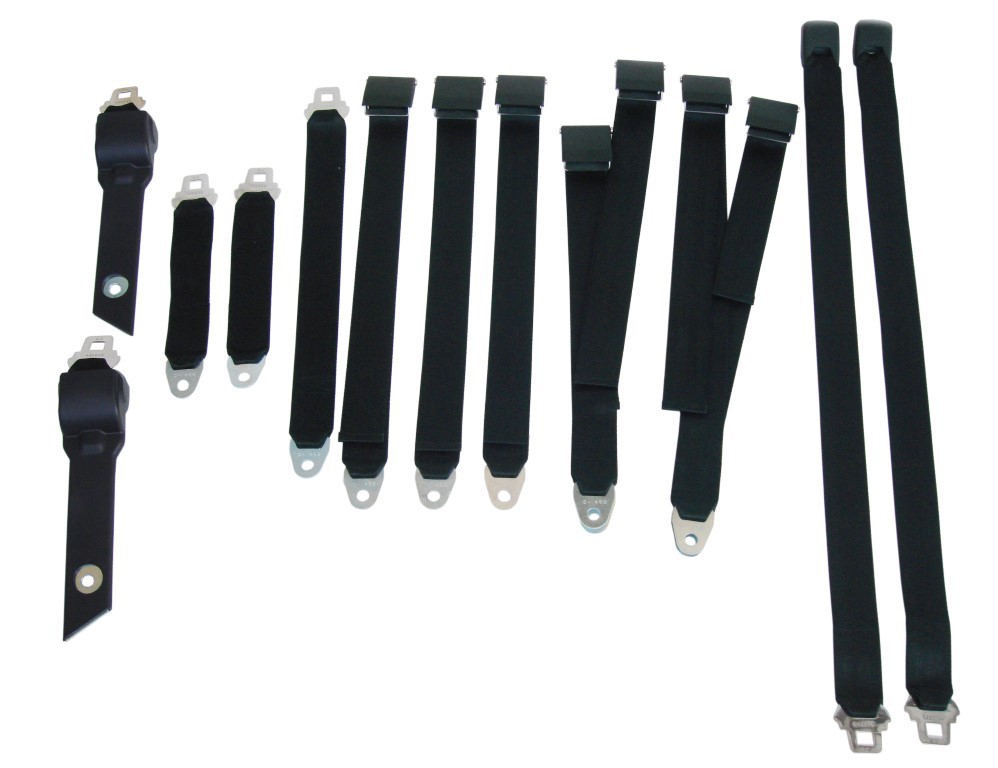 Seat Belt Set - based on Front bucket seats.  	Both lap belts for the front bucket seats with recoilers on the sides – then (3) passenger sets for the Rear bench seat (discount exempt)

Be sure to provide color found at the heading of this section at the time of your order.