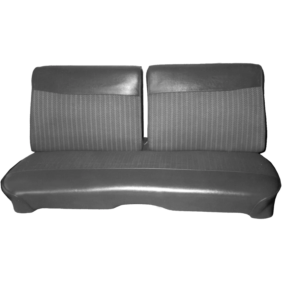 Front Split Bench upholstry - Belvedere I - Cloth Style - Cloth inserts with 1/4 Rib vinyl grain top insert & Cologne grain vinyl skirts - NOS cloth used