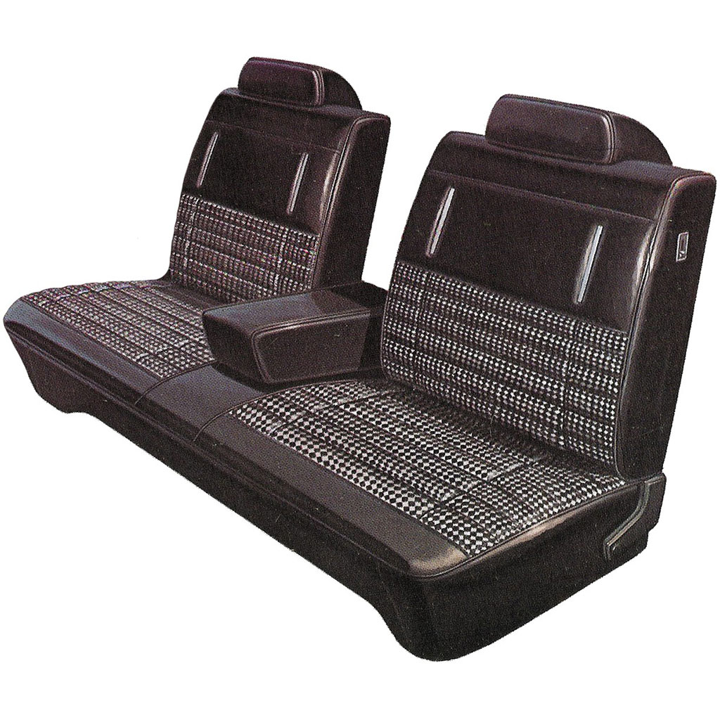 Front Split Bench with Center Armrest.  Diamond Cloth Inserts with Cologne grain skirts.  “Cloth Style”