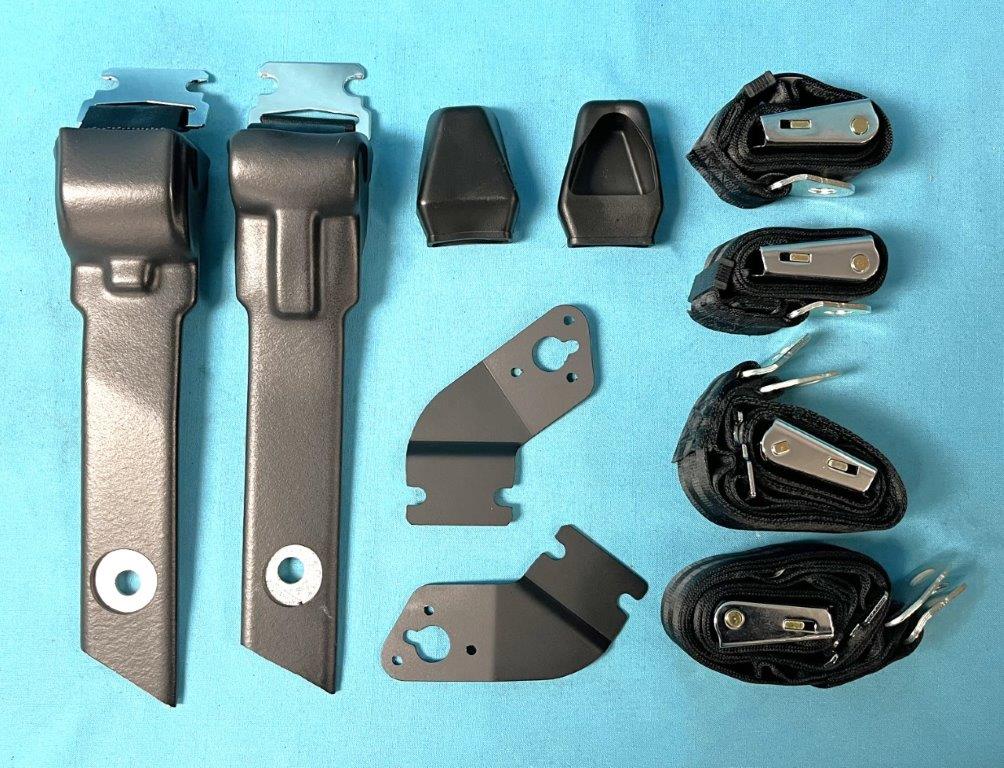 Seat belt set - Bucket seat with Chrome/black textured OE style buckle.  Passenger / Drivers with recoiler - choose color