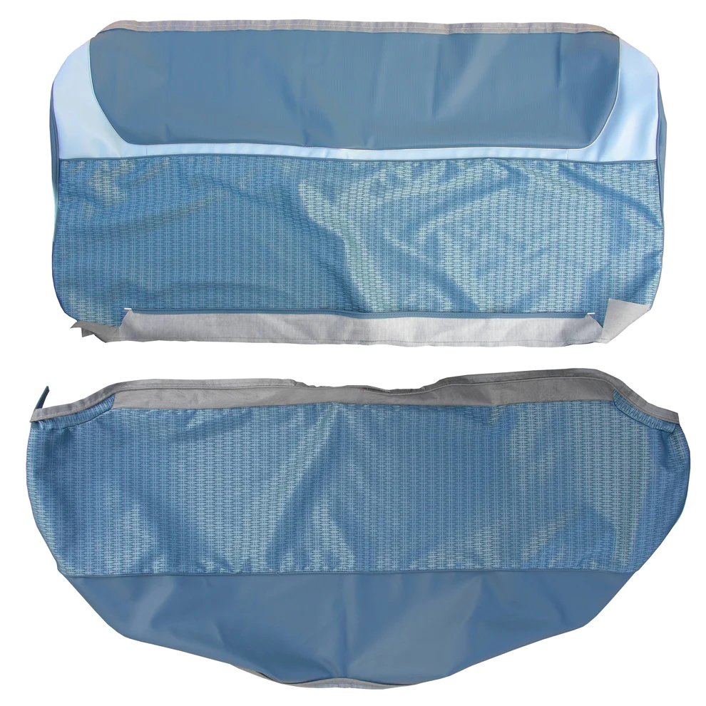 Rear Bench - 2 dr Sedan - Cloth Style using NOS cloth materials.  Cloth inserts & Bison grain vinyl skirts