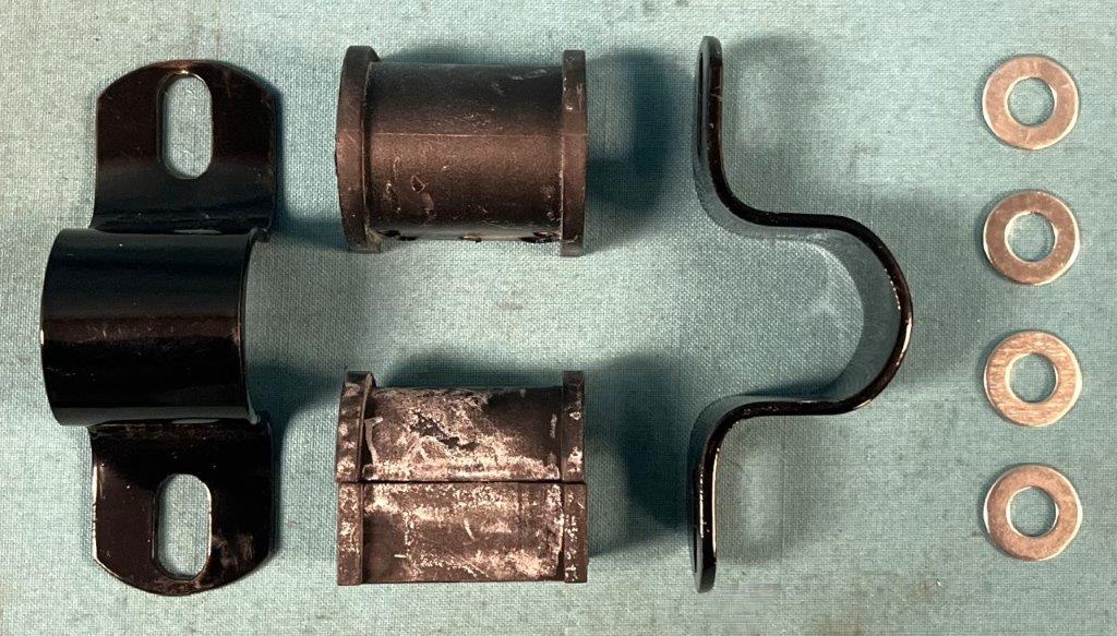 Rear Sway Bar Black polyurethane bushings and center sway bar brackets for 7/8" bar.  This "kit" does NOT include the end link kits - see those listed separately.  THis is the center K-Frame brackets and bushings only.