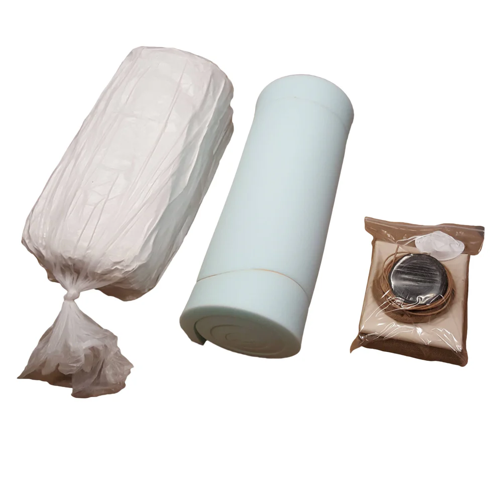 Rear Bench Seat Installation kit.  30” x 70” x 1-1/2” thick foam, 10lb roll of cotton, 4 yards of burlap, 4 yards of paper coated listing wire and 2 yards of muslin, (1) 6" x 64" wire edge reinforced Burlap cotton Support Band and a dust mask.