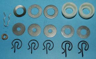 Column Interlock Linkage Hardware kit - 4 speed.  Includes all bushings, washers and clips to service 4 speed column / reverse lockout linkage (17 pieces)