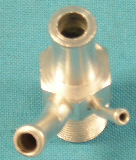 Vacuume Control Connector for vehicles with A/C - Power Brake Vacuum Hose Fitting.  Used on the intake manifolds of cars WITH power brakes. 3/8” NPT threads and silver cadmium plated as originals.