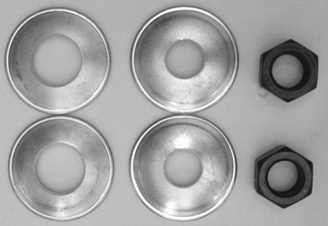 Rear Shock Washer Kit - (4 inner washers, 4 outer washers and 4 nuts)(Silver Cad – Gold Cad, Black zinc and grey phosphate or Natural steel can also be offered but more cost and they are non stocking options – so expect a few weeks delay if not Silver cad)