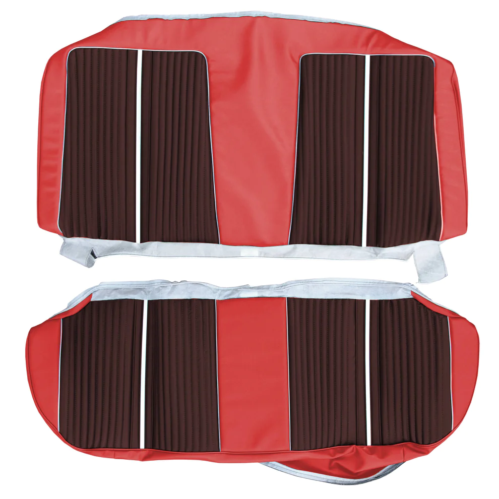 Rear Bench upholstery - 4dr Hardtops - heat sealed ribbed inserts with chrome accent band and Bison grain skirts.  Notify color at time of order or in the notes for web orders.