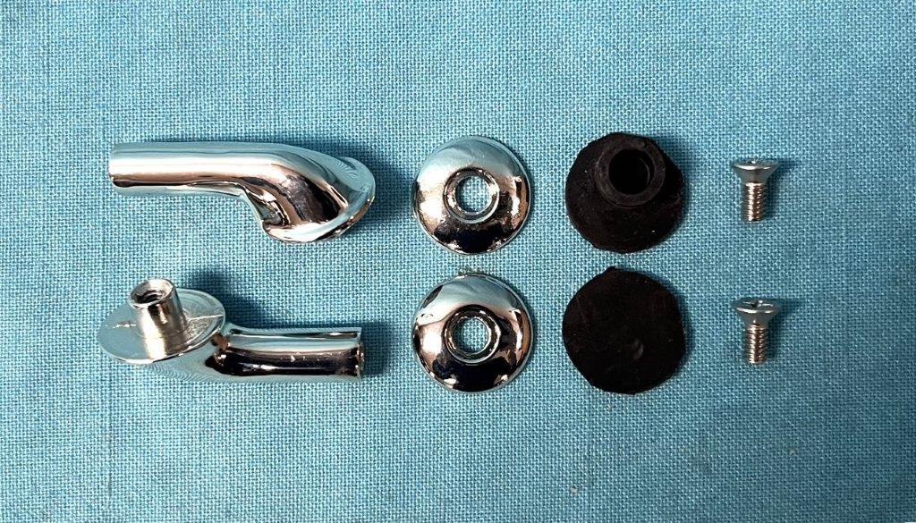 Chrome Vent window "pivot" kit.  Includes Chrome pivots, chrome flat washers, chrome screws and a set of rubber seals.