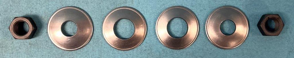 Rear Shock Washer Kit - (2 inner washers, 2 outer washers and 2 nuts)(Silver Cad – Gold Cad, Black zinc and grey phosphate or Natural steel can also be offered but more cost and they are non stocking options – so expect a few weeks delay if not Silver cad)