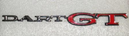 "DART GT" nameplate. Mounts on the rear quarter panels. SOld Each.