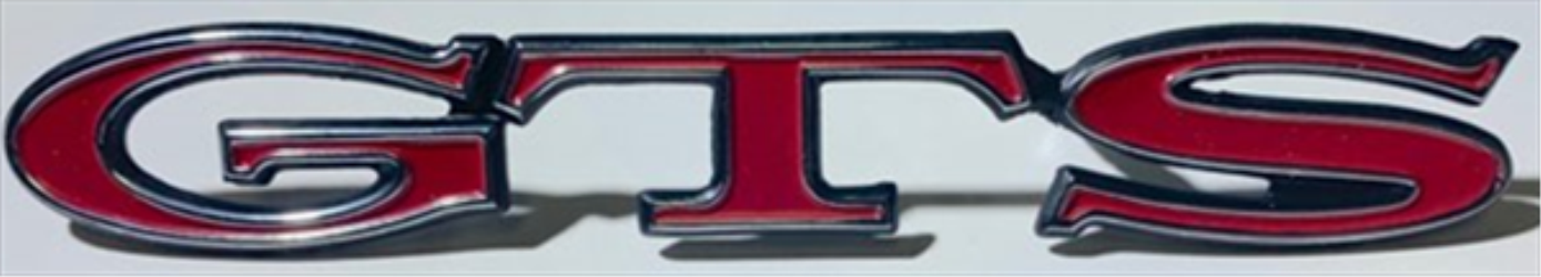 GTS nameplate with connected letters as used on the front fenders (without "Bumblebee" stripes)