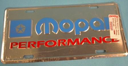 "Mopar Performance" license plate, slight flaw due to scratch on surface