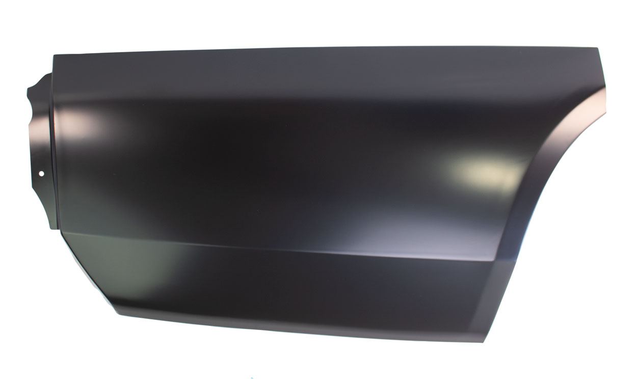 Passenger side quarter panel patch panel - This patch panels for the 71 Charger goes above the side marker area but the hole is not punched for side marker.  Measures 37" L x 18.5" H in center.