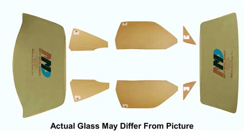 Complete Glass kit - 8 pieces of "TINTED" glass for hardtops.  Both quarter glass, both door glass, both wing window glass, front and rear windshield.  Parts #AE-4614TL, #AE-4621TL, #AE-4616TR, #AE-4616TL, #AE-4636T, #AE-4621TR, #AE-4614TR, #AE-4618T.