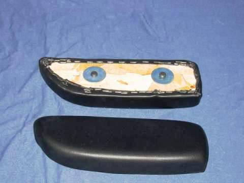 Armrest Pads - Convertible pair rear arm rest pads - <b>BLACK</b>  These 67-69 Convertible pads have the screw through design versus the clip design as originals did.  For those that are placing these pads on original rear side panels, you can leave the metal base on the underside of panel that has the two rectangular holes for the clips to go through - and instead just drill two new holes to the inside of each existing clip hole to apply the mounting screw and washer to the underside of the armrest plastic side cover.  The screw and washer then would go from the underside - through the thin metal based plate, through thin plastic, and into the underside of the armrest pad - holding it in place