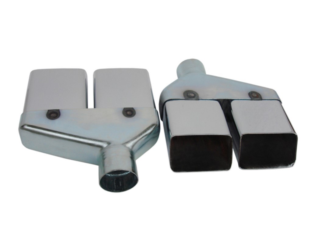 Stainless Exhaust Tips (Not T/A)  2" Size (pair)Challenger (except T/A).  These reproduction tips fit through the rear valance panel and have a 1-7/8" i.d. - Discount exempt