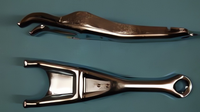 Clutch Fork - Big Blocks (most), small block E-bodies - short style (reconditioned).  Measures 10-7/8" in length