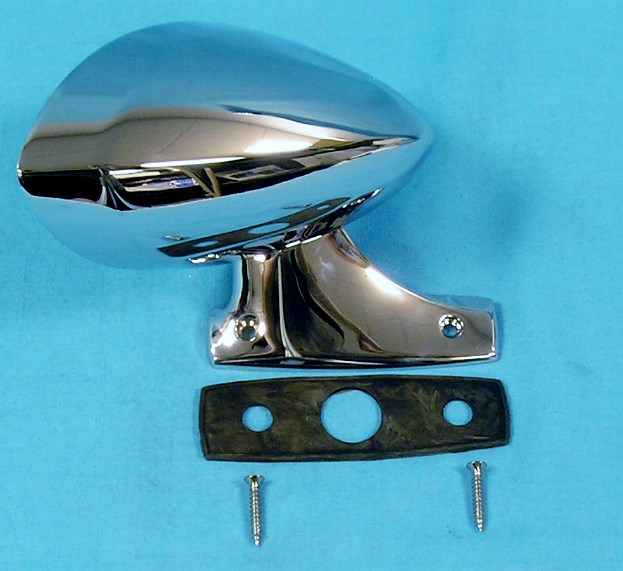 Rally Side View Mirrors Chromed Manual Style - Passenger side rallye side view mirror with mounting posts.
Original part # 3454 096