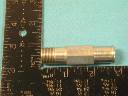 Bypass Hose Fittings - 70 and Later Big-Block and 426 Hemi engines. 5/8” fitting, 3/8” NPT threaded end, 3” long Heater hose Nipple