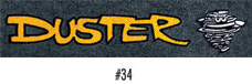 Embroidery Logo - This is the rear trunk emblem logo...has the fancy "Duster" script in Yellow with the twister to the right of the script.