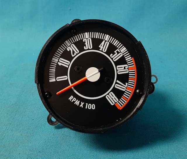 In-Dash Rally Tachometer - For those 120 mph speedometers.  This version has pointer at zero that is at the 8 o'clock position on the face. Not for the Floor Console type Tachometers found for instance on the Dart GTS cars.....

These Ralley Tachometers will work with points, electronic or MSD ignitions.  Will fit either standard or the rally dash

Discount exempt